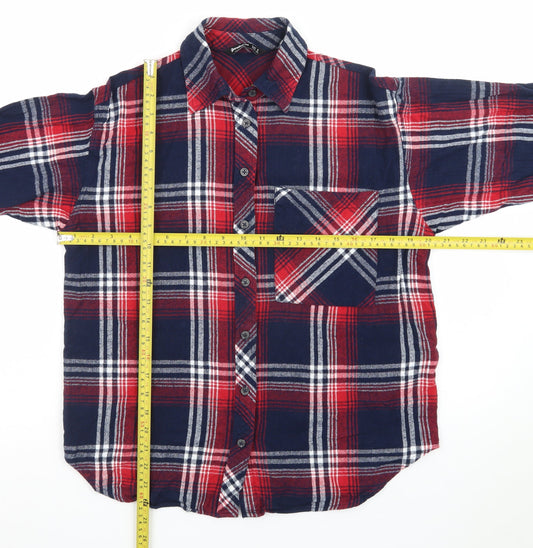 Stradivarius Mens Red Plaid Flannel Button-Up Shirt Size S