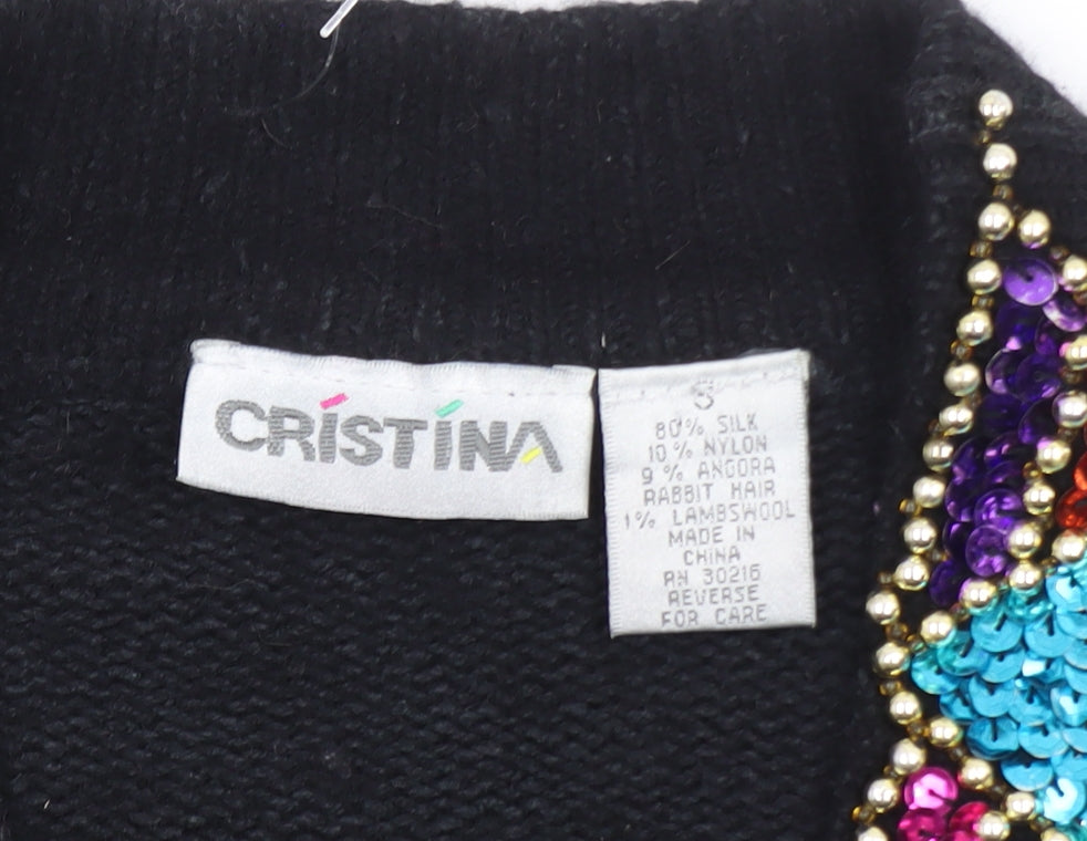 Cristina Women’s Black Beaded Sequin Silk Cardigan S Vintage