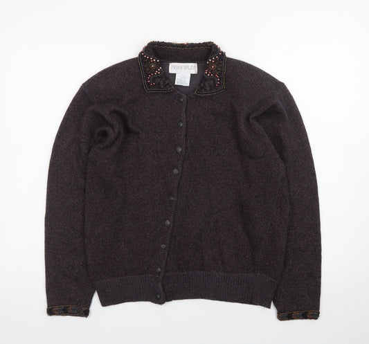 Principles Women’s Brown Beaded Collared Petite Cardigan M