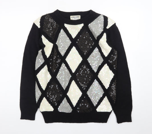 Alfred Dunner Women's Petite M Black Sequin Argyle Knit Jumper