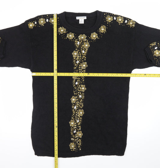 Accessory Lady Women's Black Beaded Knit Shift Dress L Vintage