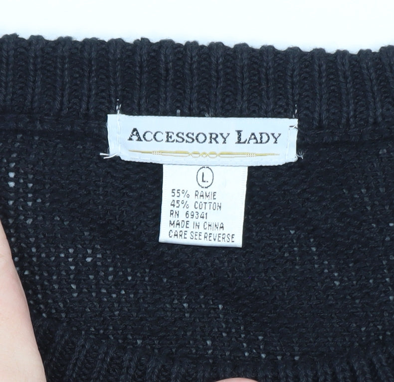Accessory Lady Women's Black Beaded Knit Shift Dress L Vintage