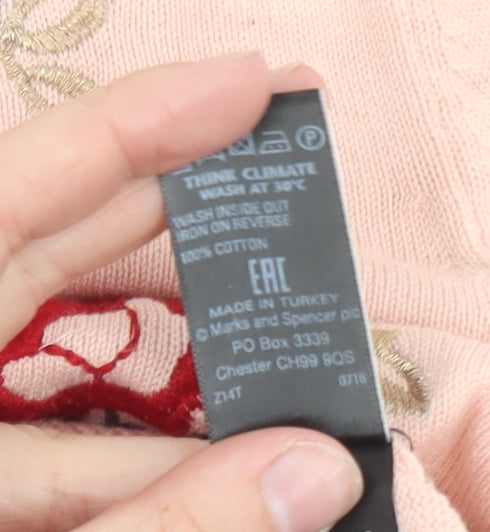 Marks and Spencer Women Pink Embroidered Cotton Jumper Size 6