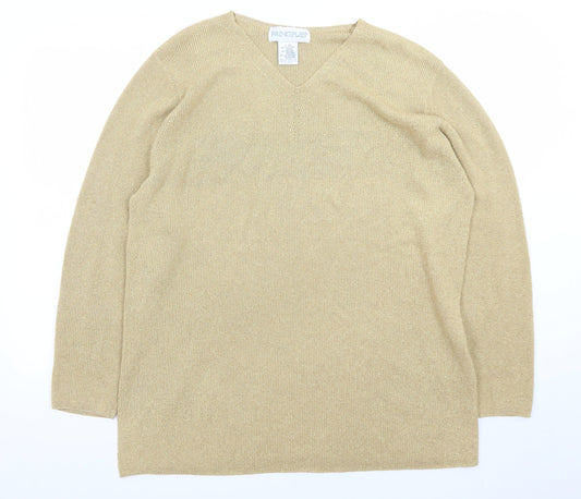 Principles Women Beige V-Neck Long Sleeve Pullover Jumper L