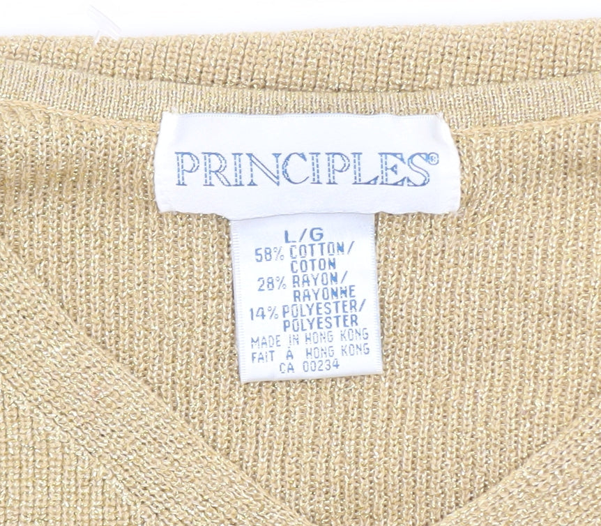 Brand and care label for Principles Women Beige V-Neck Long Sleeve jumper L