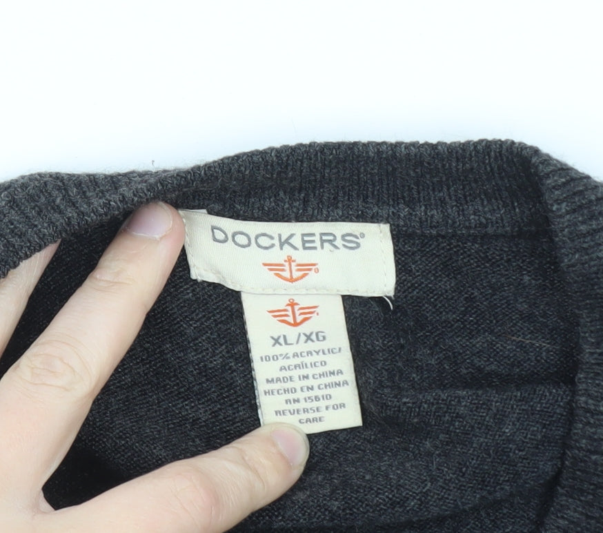 Dockers Men's Grey V-Neck Knit Pullover Jumper XL