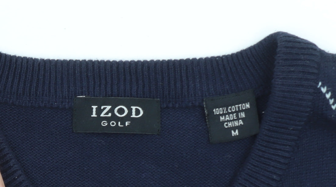 IZOD Men’s Blue Argyle V-Neck Golf Sweater Vest Size M Cotton