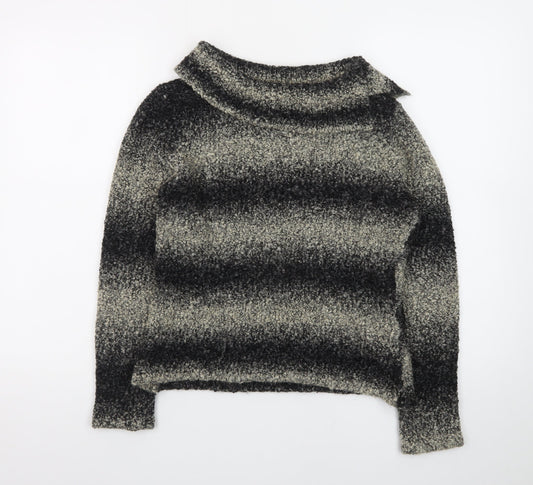 Precis Petite Women's Grey Striped Chunky Knit Wool Blend Jumper Size S