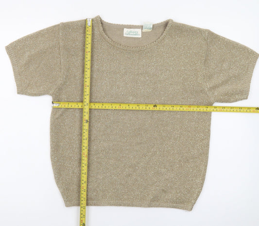 Colleen's Collectables Women's Beige Metallic Knit Short Sleeve Jumper Size S
