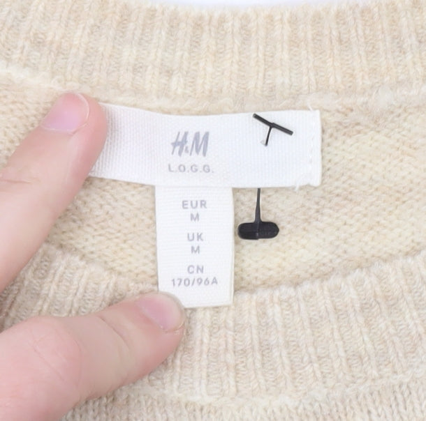 H&M Women Beige Pink Blue Striped Wool Blend Pullover Jumper M
