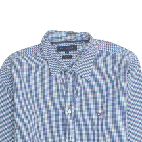 Tommy Hilfiger Men's Blue Check Slim Fit Cotton Shirt L Long Sleeve