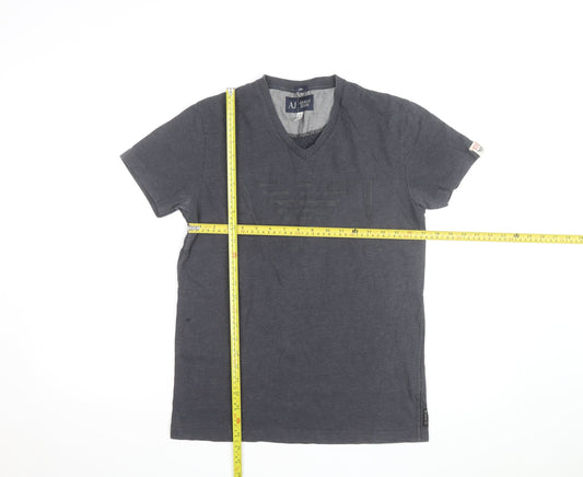 Armani Jeans Men's Grey Slim Fit V-Neck Short Sleeve T-Shirt M