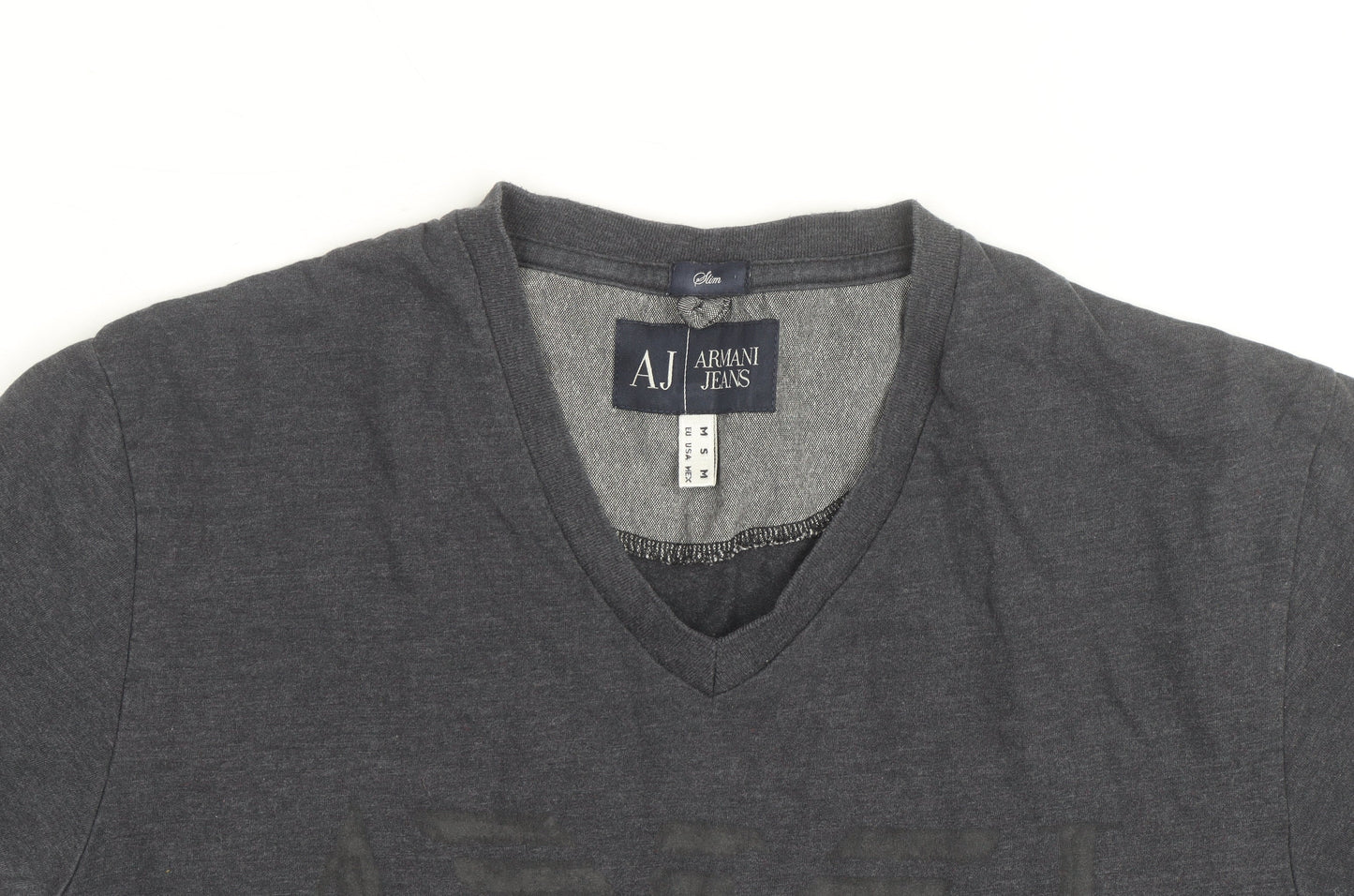 Armani Jeans Men's Grey Slim Fit V-Neck Short Sleeve T-Shirt M