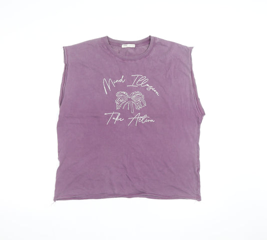 Pull&Bear Womens Purple Sleeveless Cotton T-Shirt Size 12