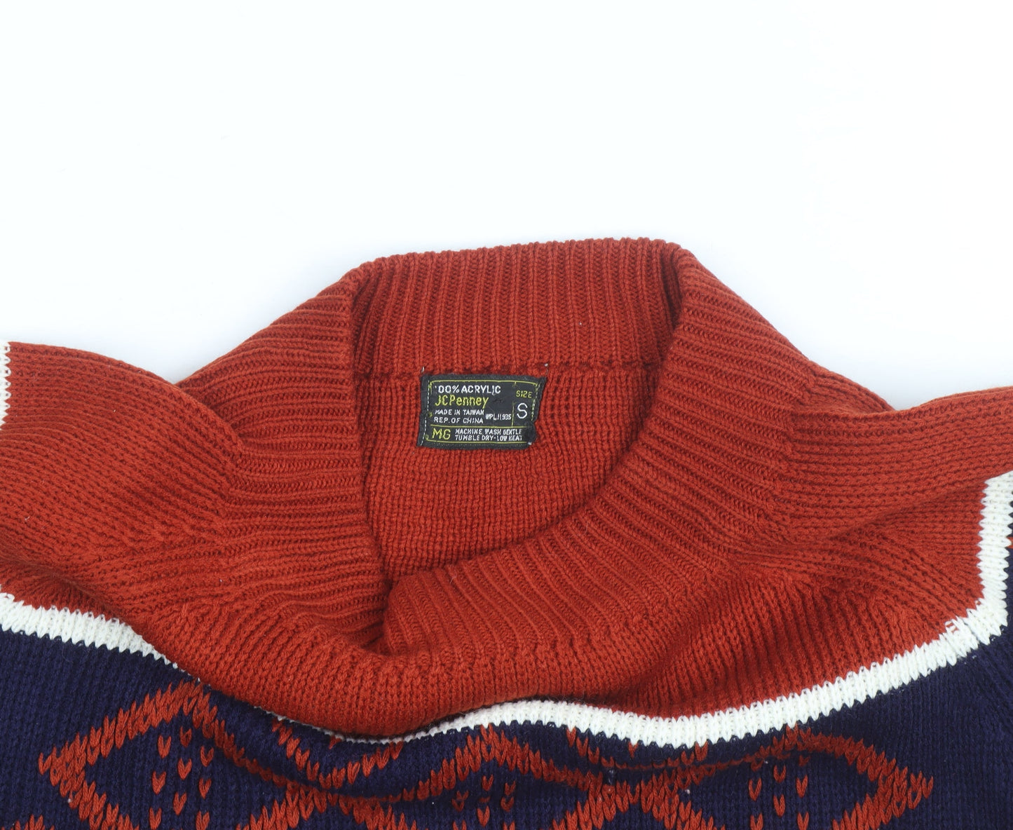 Vintage JCPenney Men’s Red Fair Isle Knit Jumper Small Classic Fit
