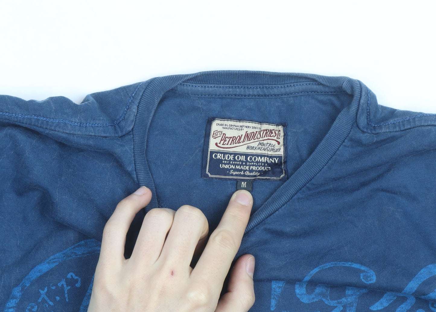 Petrol Industries Men's Blue Long Sleeve Cotton Graphic Top M