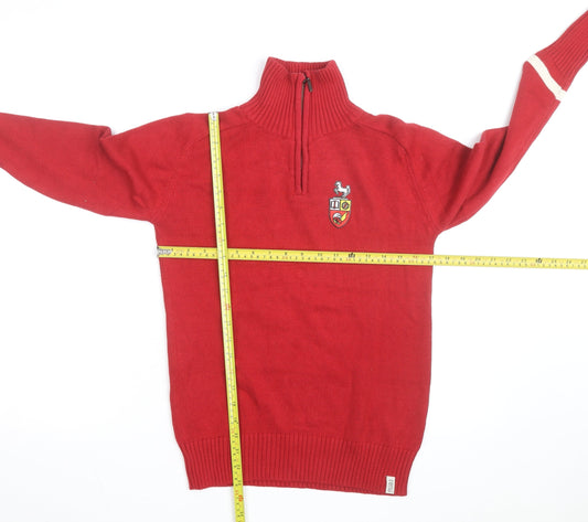 Bruzer Men’s Red 1/4 Zip Knit Jumper Embroidered Small Cotton Blend