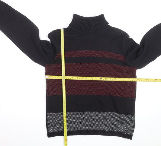 Karen Scott Men's Black Roll Neck Striped Cotton Jumper Size L