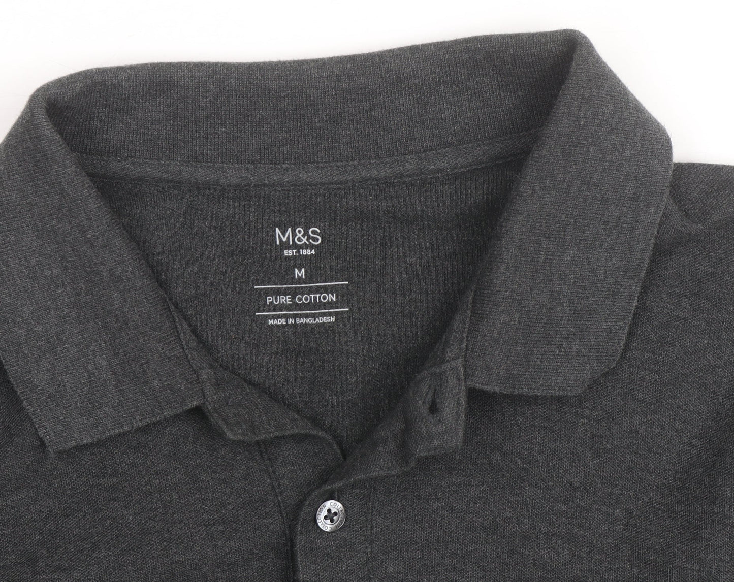 Marks and Spencer Men's Grey Long Sleeve Cotton Polo Shirt M