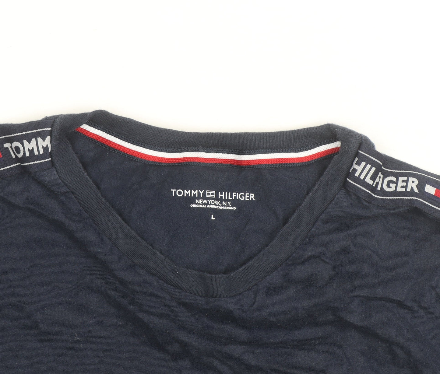 Tommy Hilfiger Men's Blue L Jersey Crew Neck Logo T-Shirt