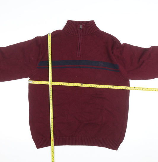 Chaps Men's Red Cotton 1/4 Zip Jumper L High Neck Casual Knitwear