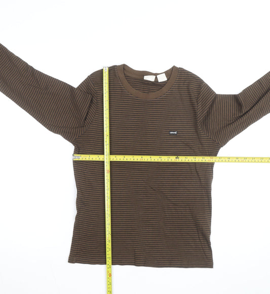 Levi's Girls Brown Striped Long Sleeve T-Shirt Size L Cotton Casual Top