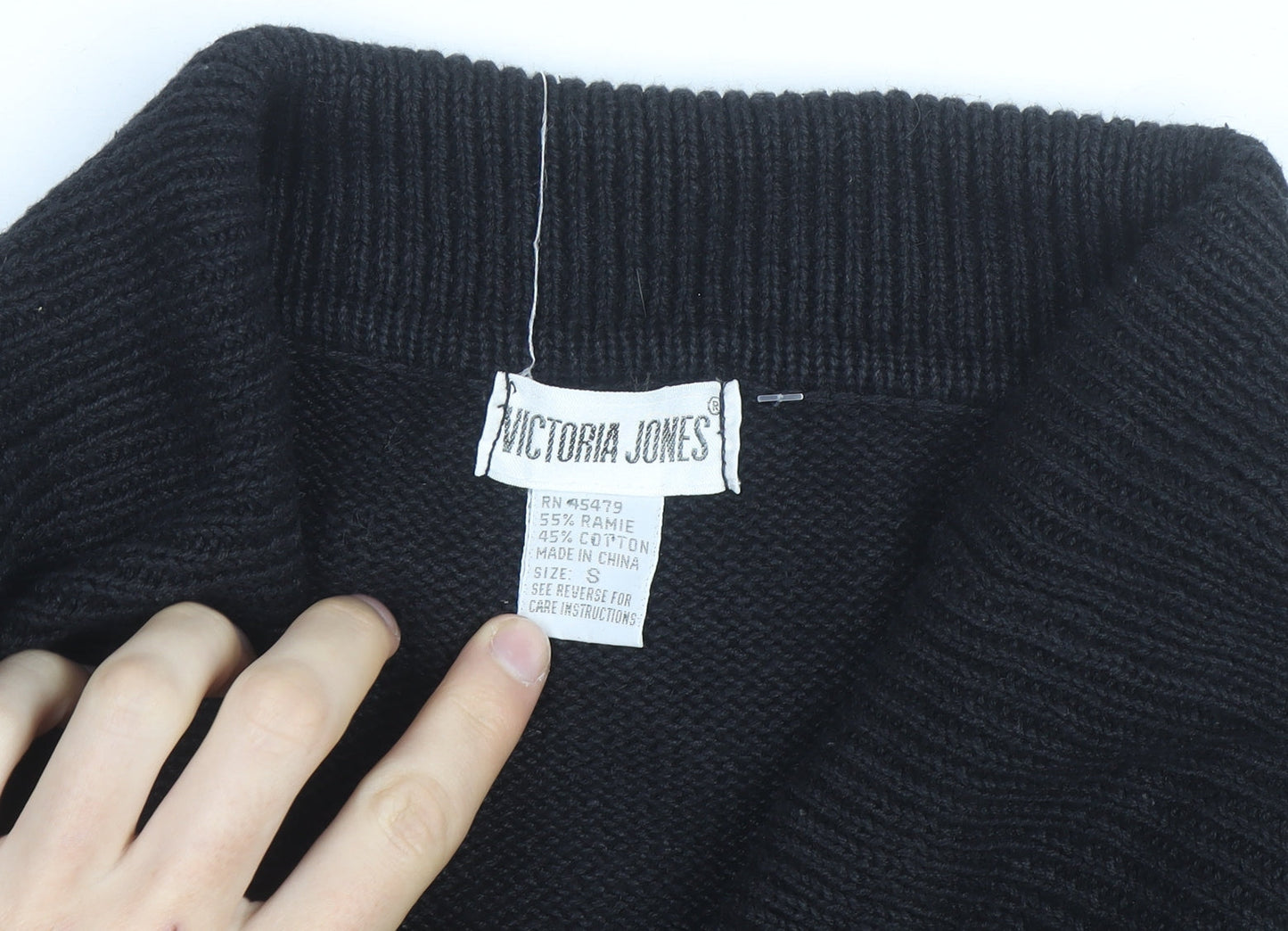 Victoria Jones Women's Black Beaded Bohemian Knit Jumper Size S