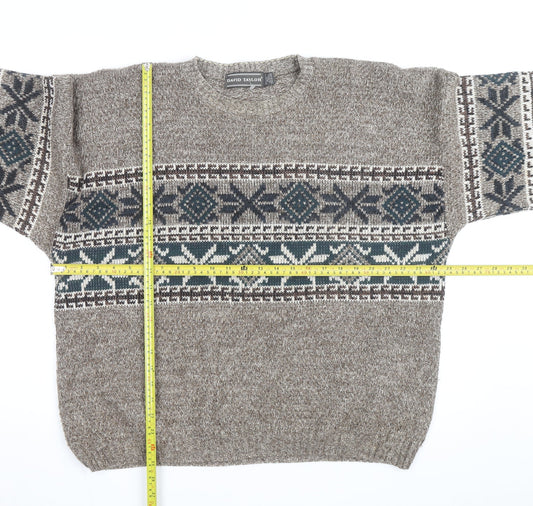 David Taylor Men's Brown Fair Isle Crew Neck Acrylic Jumper L