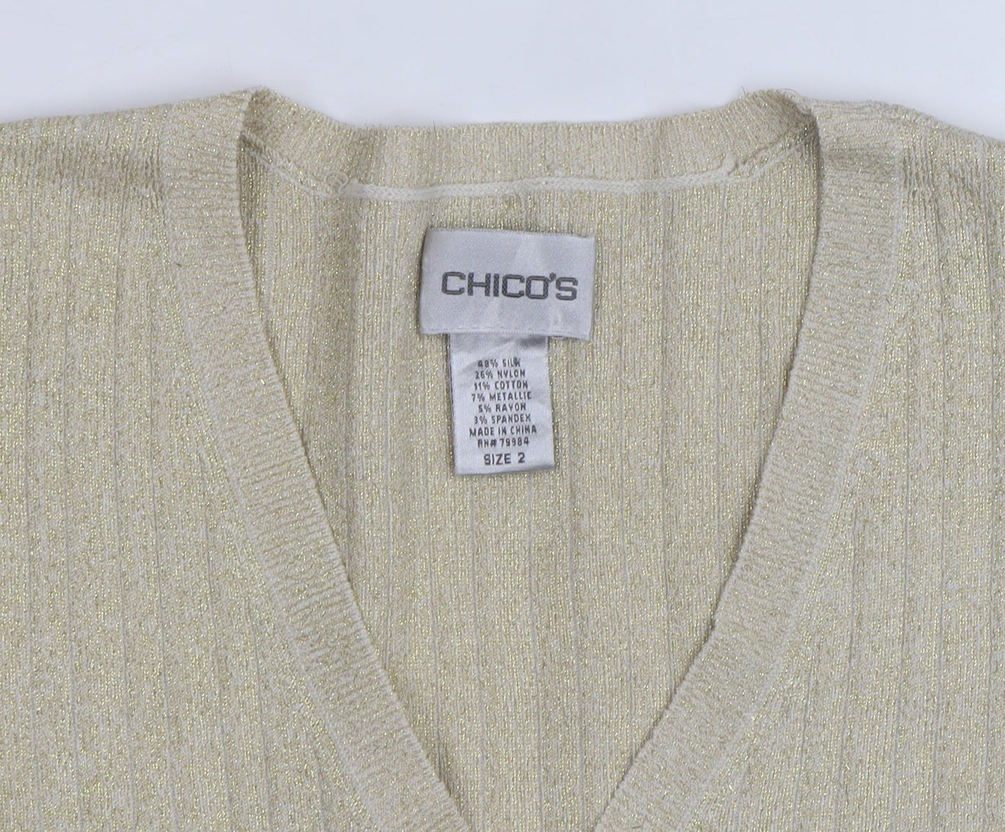 Chico's Women's Beige V-Neck Silk Blend Long Sleeve Jumper Size 14