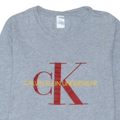 Calvin Klein Men Grey Long Sleeve Crew Neck Cotton Top S