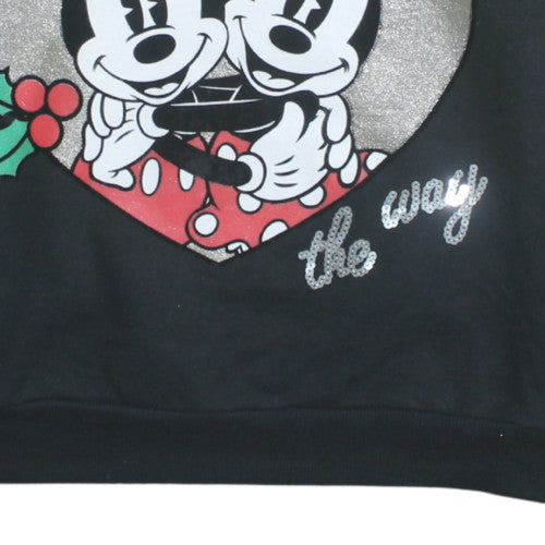Disney Women Black Glitter Mickey Minnie Sweatshirt Size 16-18