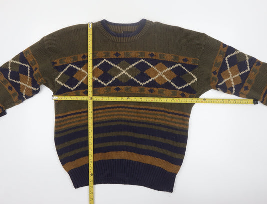 Structure Men's Multicoloured L Argyle Knit Pullover Jumper