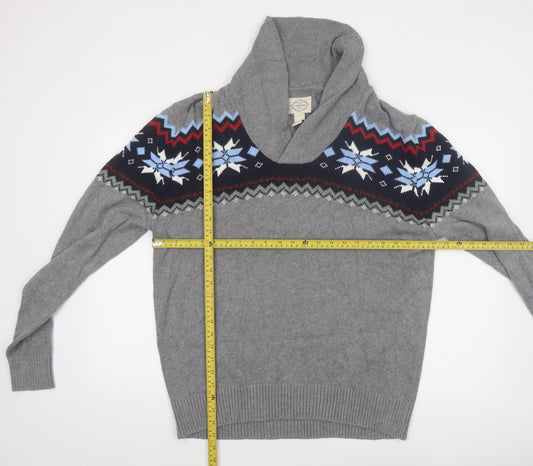 St John's Bay Men's Grey Fair Isle Roll Neck Cotton Pullover Jumper L