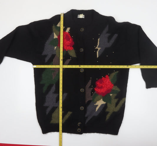 Laura Kent Women’s Black Floral Mohair Knit Cardigan Size 22/24