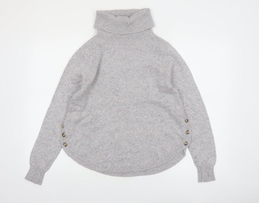 White Stuff Women Grey Roll Neck Button Jumper Size 8 Wool Blend