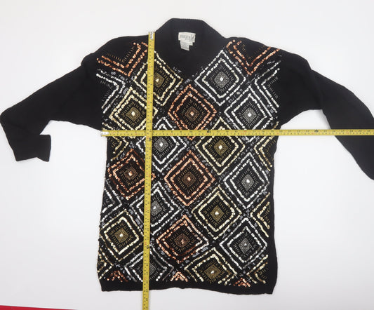 Eugenia by Angenie Womens Black Sequin Wool Blend 80s Jumper M