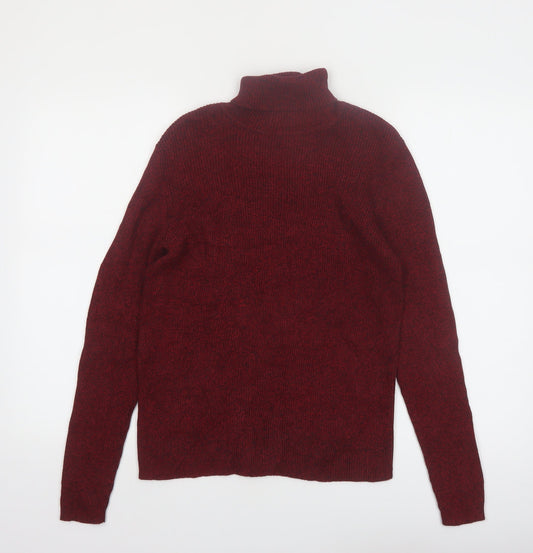 Karen Scott Women Red Roll Neck Cotton Jumper Size S Long Sleeve