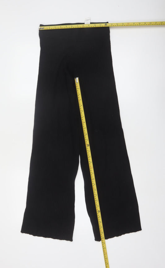 Boohoo Women's Black Petite Wide-Leg High Rise Trousers Size 8