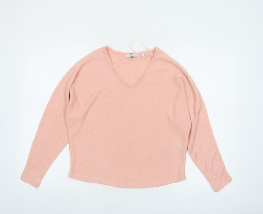 Additional front view of b.young women’s pink v-neck relaxed knit jumper xs