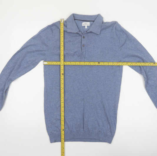 Next Men's Blue Collared Henley Jumper Size S Cotton Knit