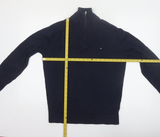 Tommy Hilfiger Mens Blue Cotton Half Zip Jumper Size M