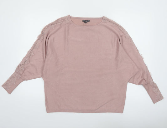 Cable & Gauge Women’s Pink Lace Trim Dolman Pullover Jumper Size L