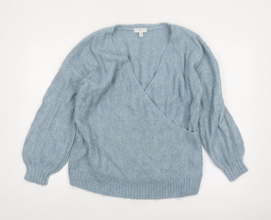 Envie de Fraise Women Blue Cable-Knit Wrap Jumper Size 10/12