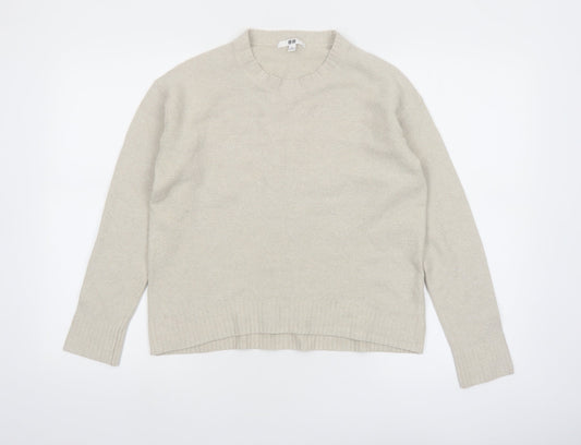 Uniqlo Women Beige Crew Neck Long Sleeve Knit Jumper M