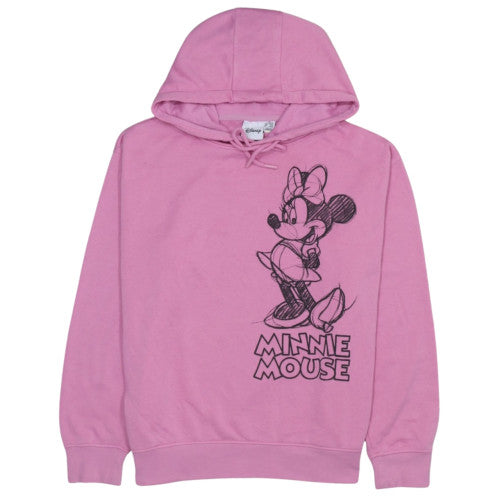 Front view of Disney Women Pink Minnie Mouse Hoodie Medium 12/14 Pullover Hooded Sweatshirt