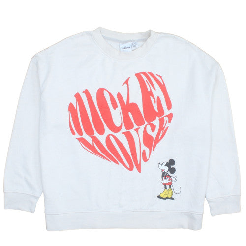 Front view of Disney Women White Mickey Mouse XL Sweatshirt Crew Neck Pullover
