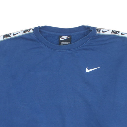 Nike Men Blue Logo Crew Neck Pullover Sweatshirt L Classic Fit