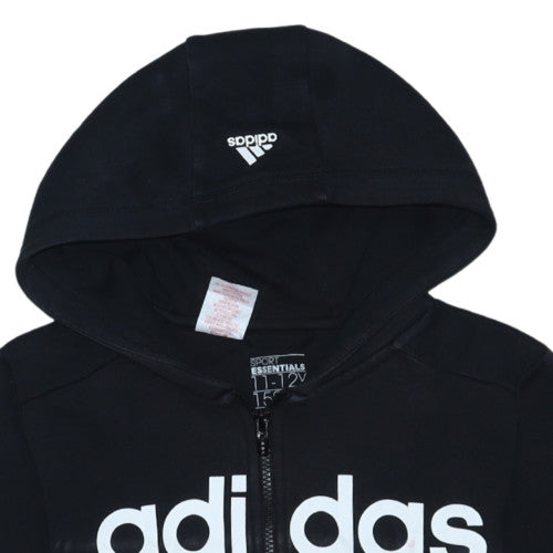 Additional view of Adidas girls’ black full zip hoodie 11-12 years essentials logo sweatshirt