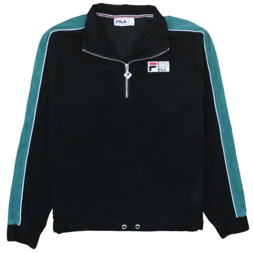 Additional front view of Fila Women Black Green 1/2 Zip Pullover Sweatshirt, size S