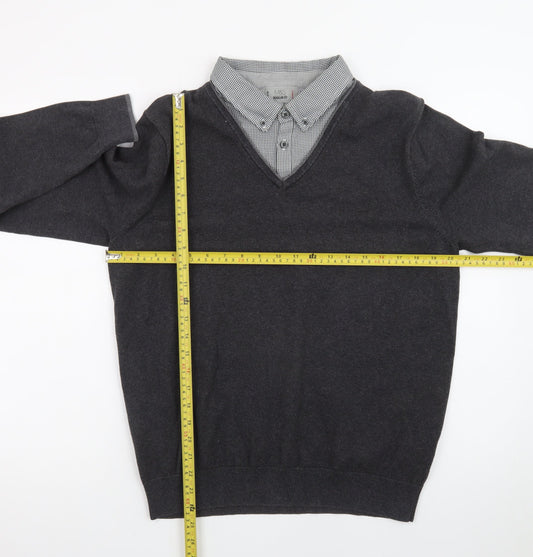 Marks and Spencer Men's Grey V-Neck Regular Fit Jumper M